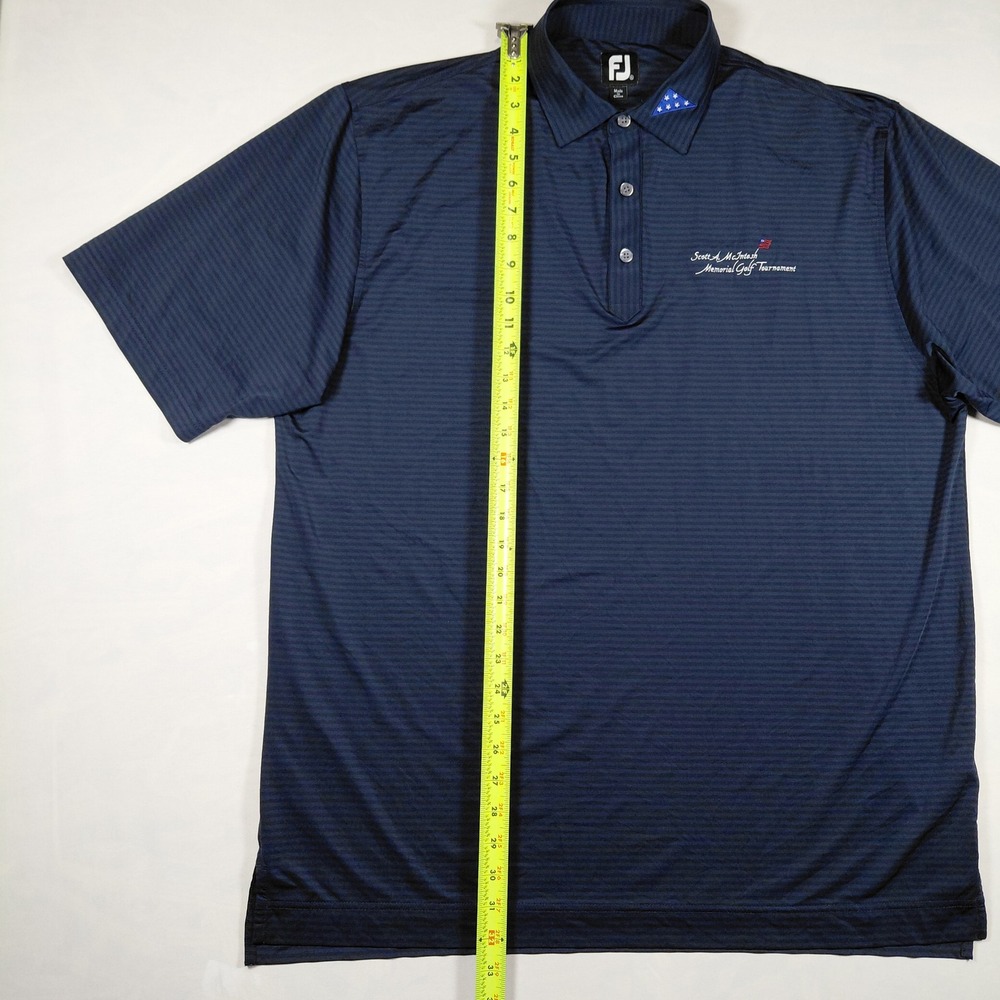 FootJoy Mens XL Navy Blue Striped Golf Polo Scott A McIntosh Folds of Honor Tour - Picture 8 of 11